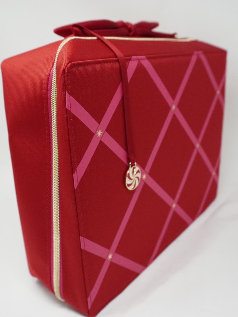 NEW ESTEE LAUDER COSMETIC BAG HUGE CHRISTMAS ZIPPER RED PINK - Picture 3 of 6